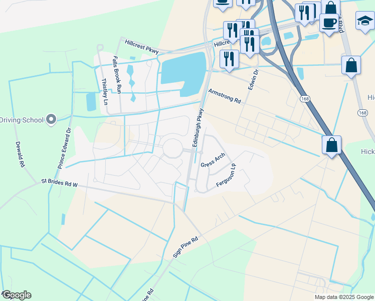 map of restaurants, bars, coffee shops, grocery stores, and more near Edinburgh Parkway in Chesapeake
