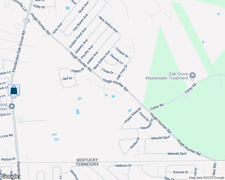 map of restaurants, bars, coffee shops, grocery stores, and more near 217 Bob White Trail in Oak Grove