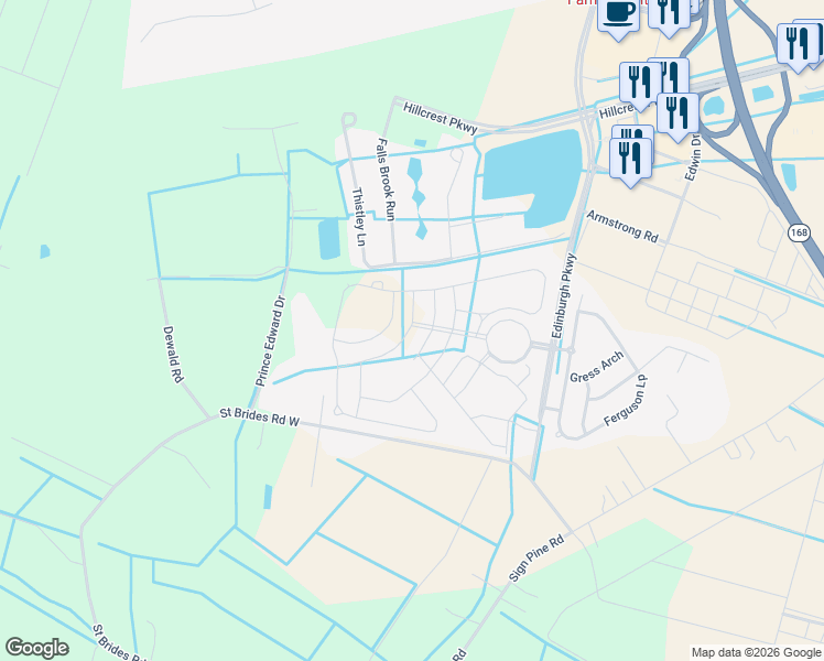 map of restaurants, bars, coffee shops, grocery stores, and more near 1915 Merano Lane in Chesapeake