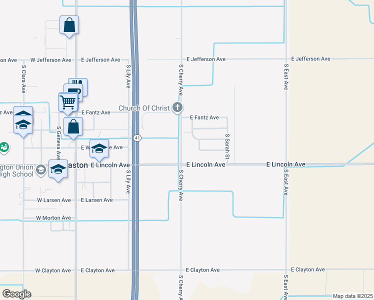 map of restaurants, bars, coffee shops, grocery stores, and more near 5893 South Anna Street in Fresno