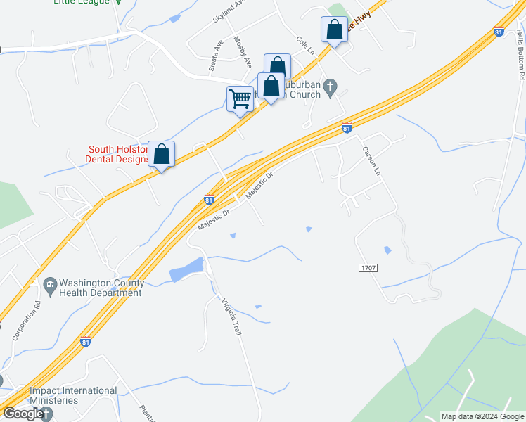 map of restaurants, bars, coffee shops, grocery stores, and more near 15400 Majestic Drive in Bristol
