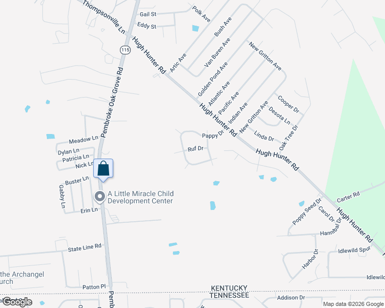 map of restaurants, bars, coffee shops, grocery stores, and more near 223 Pappy Drive in Oak Grove
