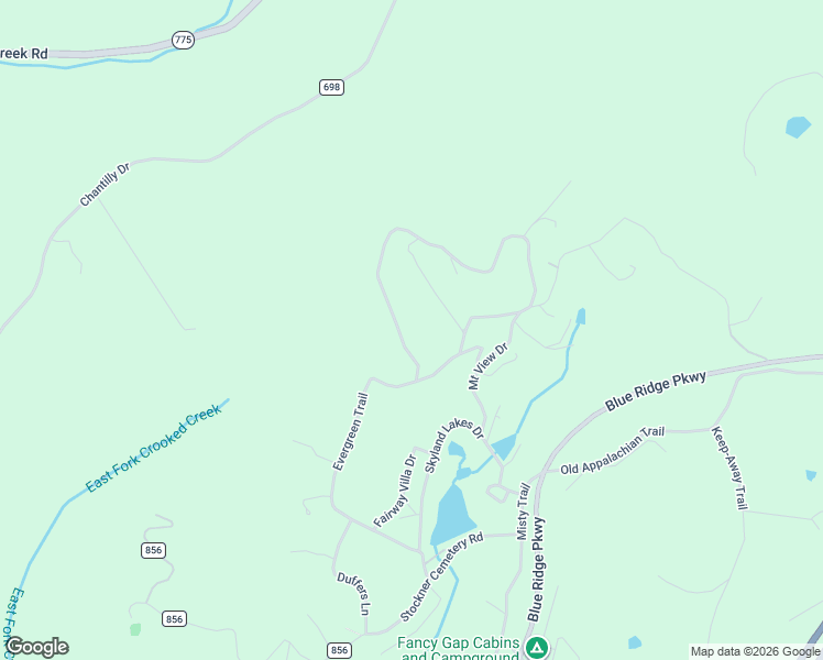 map of restaurants, bars, coffee shops, grocery stores, and more near Boulder Way in Fancy Gap