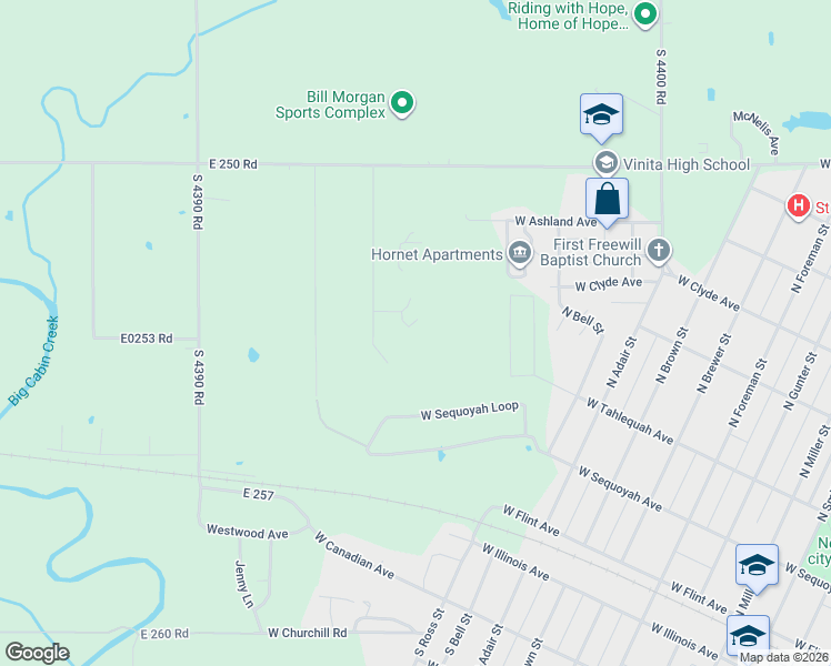 map of restaurants, bars, coffee shops, grocery stores, and more near 748 East in Vinita