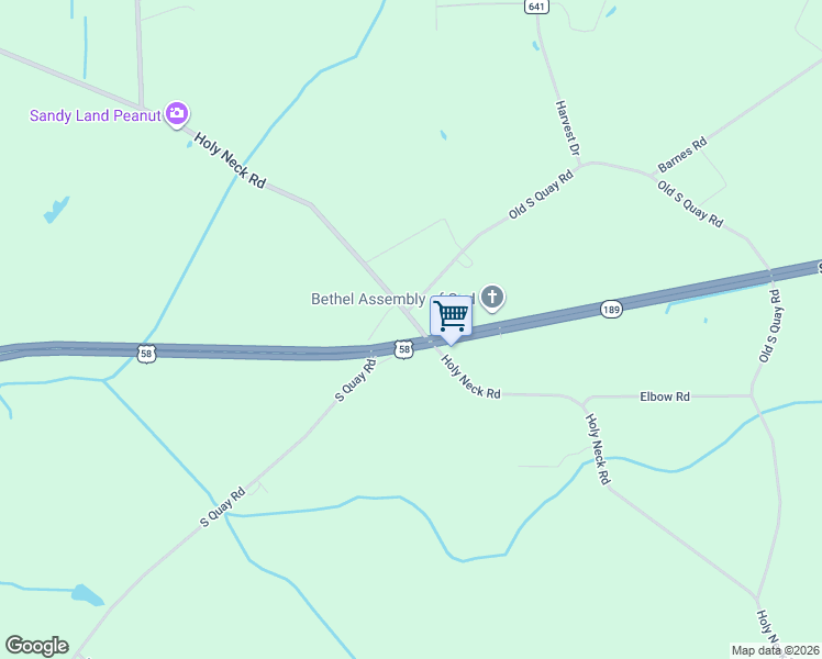 map of restaurants, bars, coffee shops, grocery stores, and more near 6821 County Road 616 in Suffolk