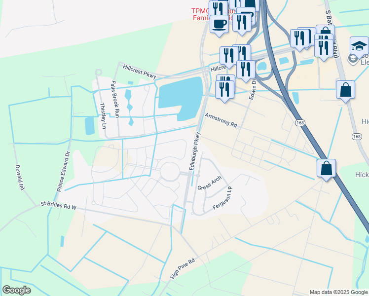 map of restaurants, bars, coffee shops, grocery stores, and more near 342 Middleton Way in Chesapeake
