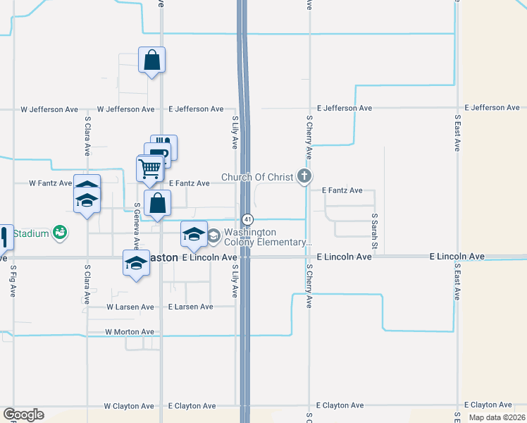 map of restaurants, bars, coffee shops, grocery stores, and more near 277 East Fantz Avenue in Fresno