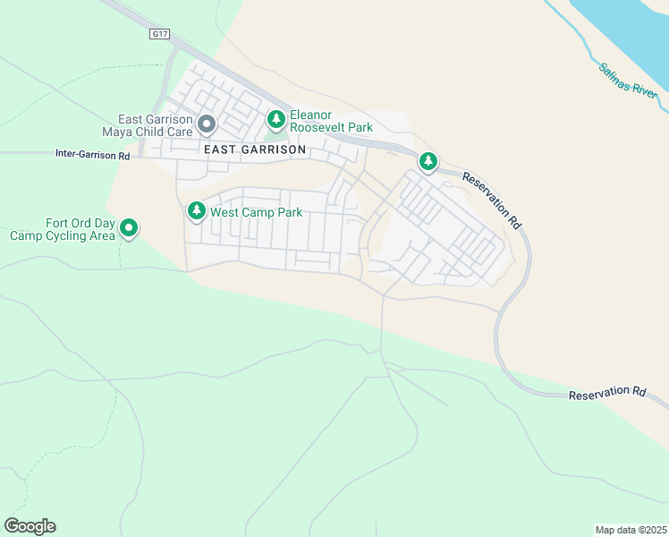 map of restaurants, bars, coffee shops, grocery stores, and more near 16414 East Garrison Drive in Monterey County