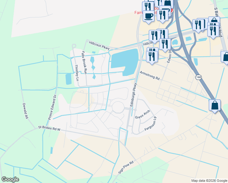 map of restaurants, bars, coffee shops, grocery stores, and more near 412 Middleton Way in Chesapeake