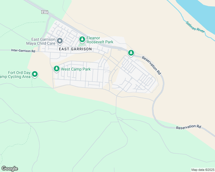 map of restaurants, bars, coffee shops, grocery stores, and more near 16414 East Garrison Drive in Monterey County
