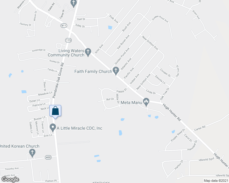map of restaurants, bars, coffee shops, grocery stores, and more near 204 Pappy Drive in Oak Grove