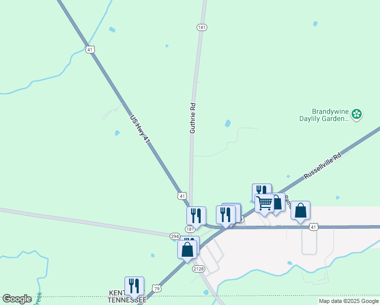 map of restaurants, bars, coffee shops, grocery stores, and more near 11495 Guthrie Road in Guthrie