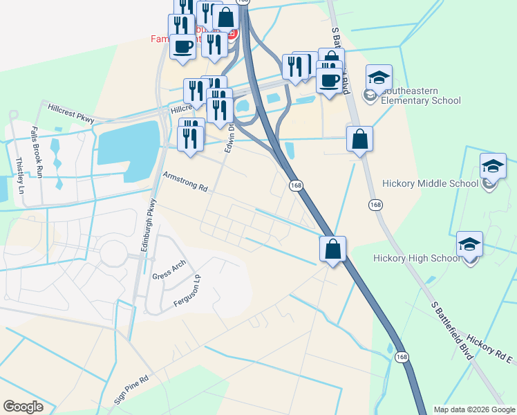 map of restaurants, bars, coffee shops, grocery stores, and more near 1912 Starling Street in Chesapeake