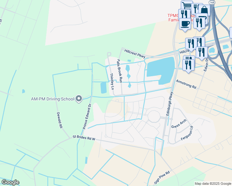 map of restaurants, bars, coffee shops, grocery stores, and more near 504 Thistley Lane in Chesapeake