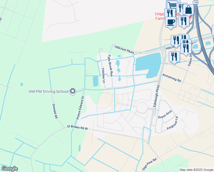 map of restaurants, bars, coffee shops, grocery stores, and more near 504 Thistley Lane in Chesapeake
