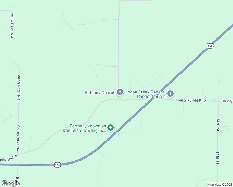 map of restaurants, bars, coffee shops, grocery stores, and more near County Road K-1 in Doniphan
