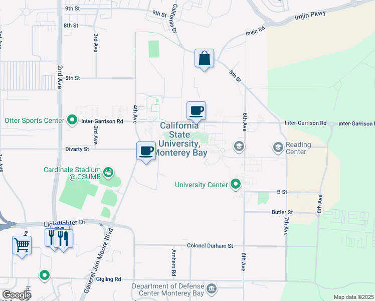 map of restaurants, bars, coffee shops, grocery stores, and more near 3050 Divarty Street in Seaside