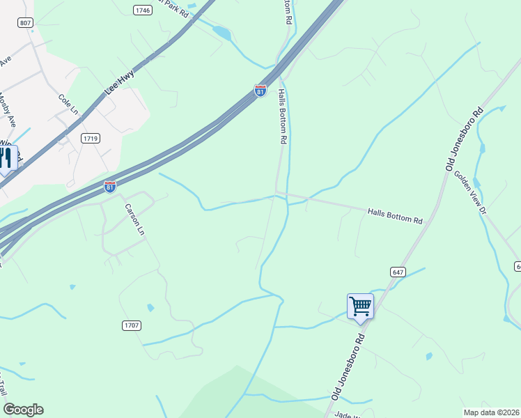 map of restaurants, bars, coffee shops, grocery stores, and more near 16435 Ayres Lane in Bristol