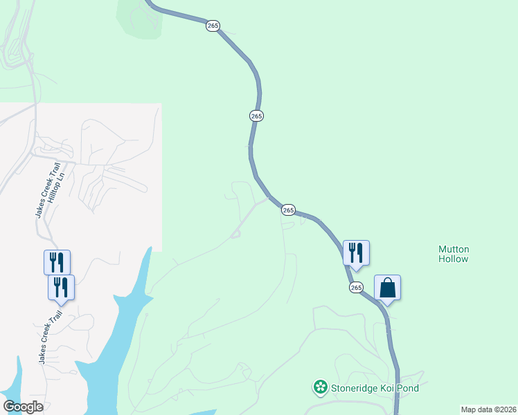 map of restaurants, bars, coffee shops, grocery stores, and more near 4261-4403 Highway 265 in Branson