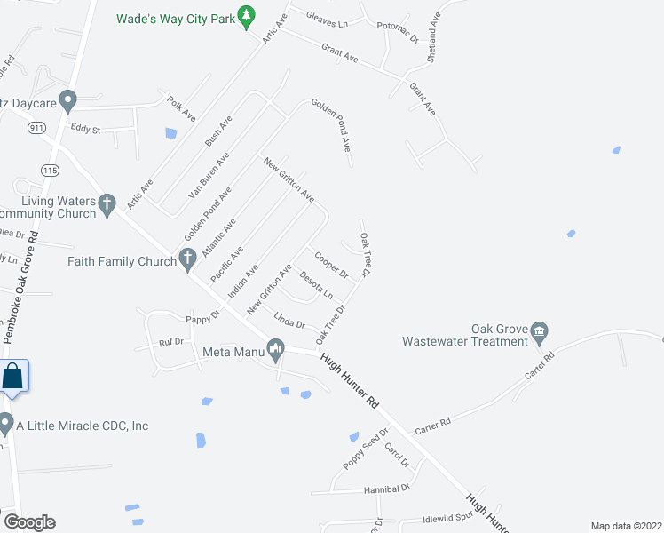 map of restaurants, bars, coffee shops, grocery stores, and more near 1011 Cooper Drive in Oak Grove