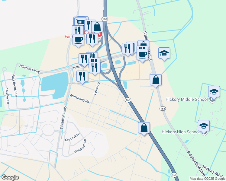 map of restaurants, bars, coffee shops, grocery stores, and more near 1864 Edinburgh Lane in Chesapeake