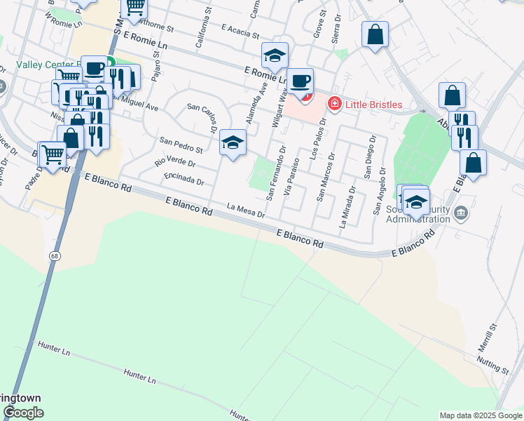 map of restaurants, bars, coffee shops, grocery stores, and more near 1278 San Fernando Drive in Salinas