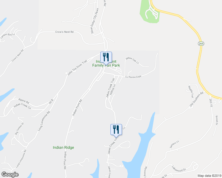 map of restaurants, bars, coffee shops, grocery stores, and more near 131 Hilltop Lane in Branson
