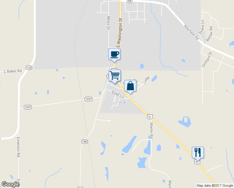 map of restaurants, bars, coffee shops, grocery stores, and more near Ezell Lane in Clinton