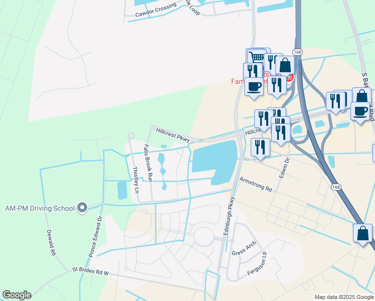 map of restaurants, bars, coffee shops, grocery stores, and more near 1601 Water View Circle in Chesapeake