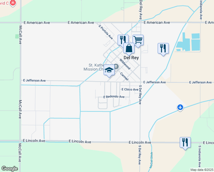 map of restaurants, bars, coffee shops, grocery stores, and more near 5520 South Autumn in Del Rey