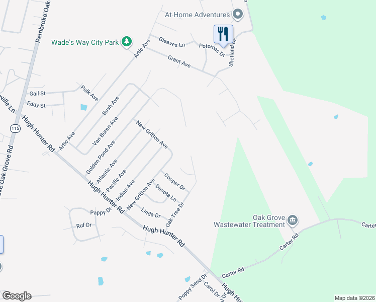 map of restaurants, bars, coffee shops, grocery stores, and more near 190 Oak Tree Drive in Oak Grove