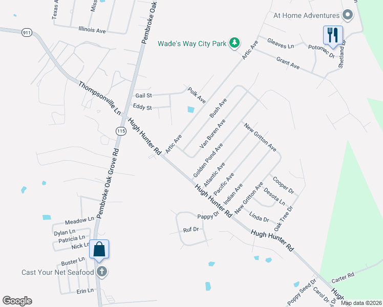 map of restaurants, bars, coffee shops, grocery stores, and more near 914 Van Buren Avenue in Oak Grove