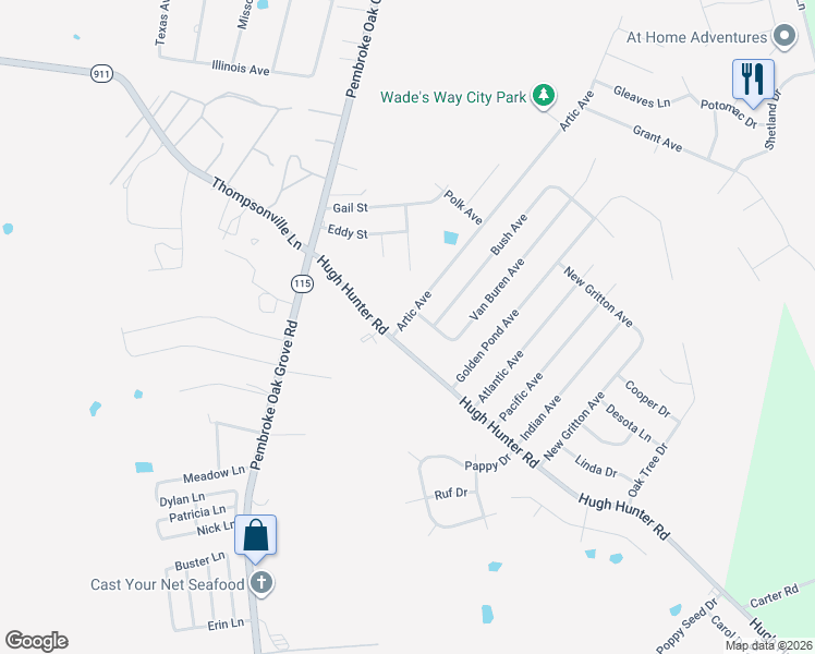 map of restaurants, bars, coffee shops, grocery stores, and more near 300 Hugh Hunter Road in Oak Grove
