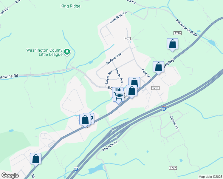 map of restaurants, bars, coffee shops, grocery stores, and more near 15398 Bordwine Road in Bristol