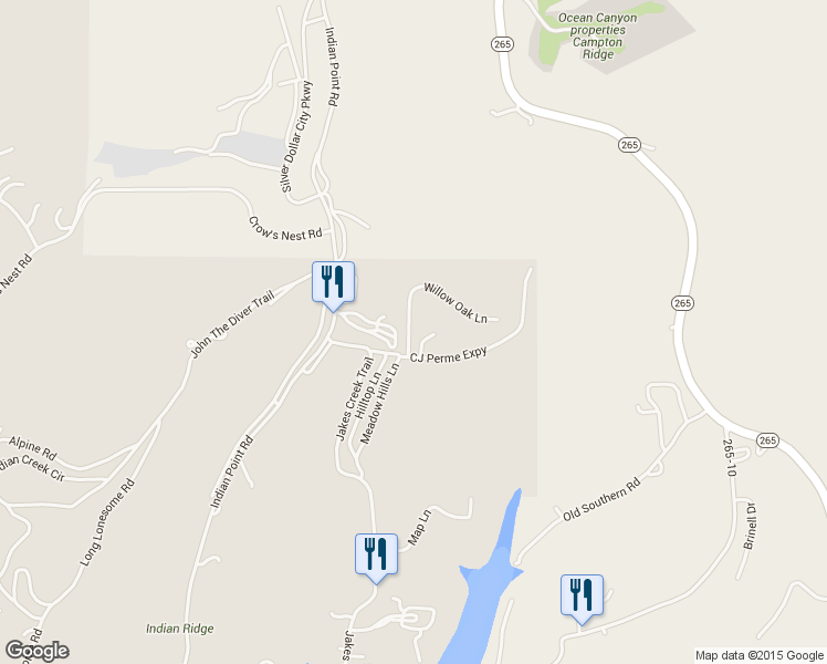 map of restaurants, bars, coffee shops, grocery stores, and more near 56 Willow Oak Lane in Branson