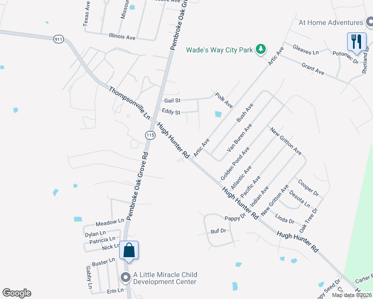 map of restaurants, bars, coffee shops, grocery stores, and more near 605 Artic Avenue in Oak Grove