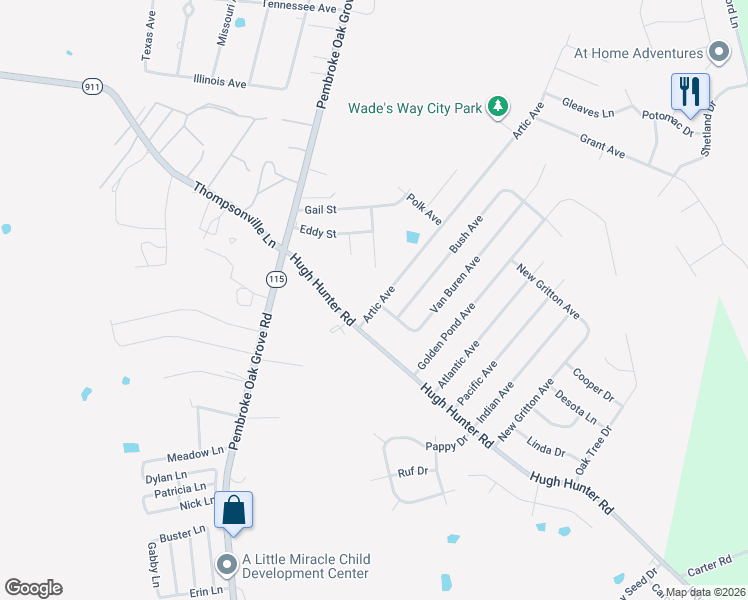 map of restaurants, bars, coffee shops, grocery stores, and more near 605 Artic Avenue in Oak Grove