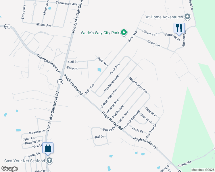 map of restaurants, bars, coffee shops, grocery stores, and more near 1013 Bush Avenue in Oak Grove