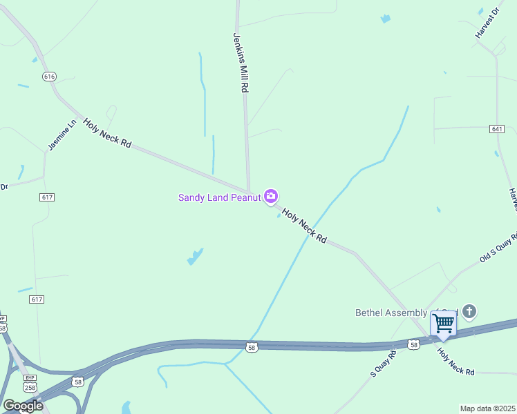 map of restaurants, bars, coffee shops, grocery stores, and more near 7109 Holy Neck Road in Suffolk