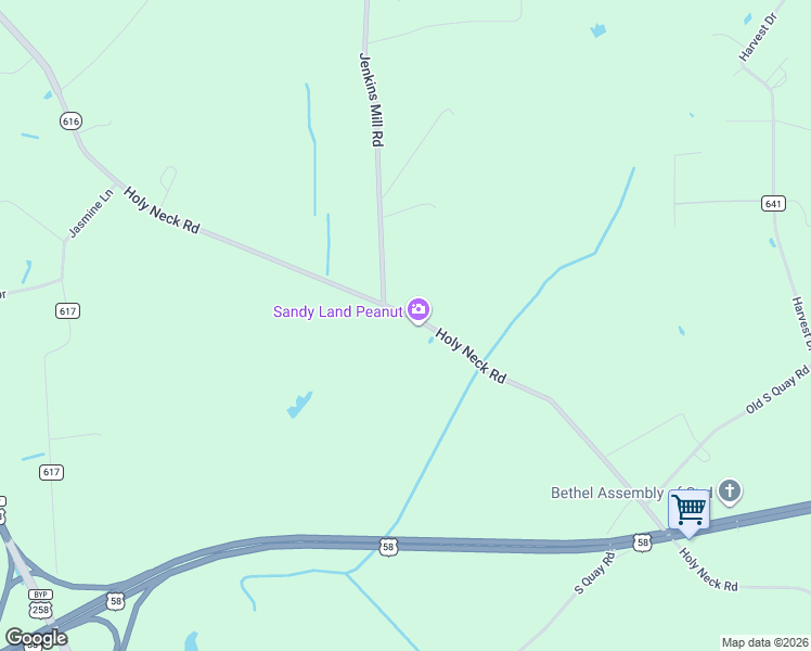 map of restaurants, bars, coffee shops, grocery stores, and more near 7109 Holy Neck Road in Suffolk