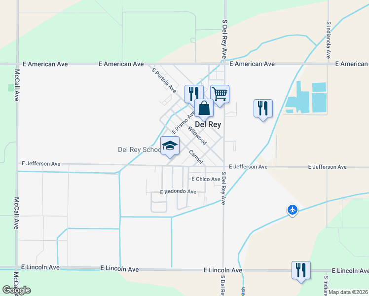 map of restaurants, bars, coffee shops, grocery stores, and more near 10670 Morro Avenue in Del Rey