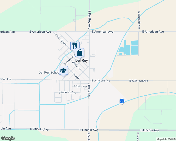map of restaurants, bars, coffee shops, grocery stores, and more near 5521 Wildwood in Del Rey