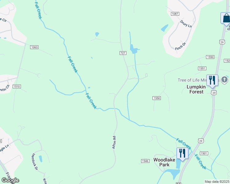 map of restaurants, bars, coffee shops, grocery stores, and more near 1236 Afton Road in Danville