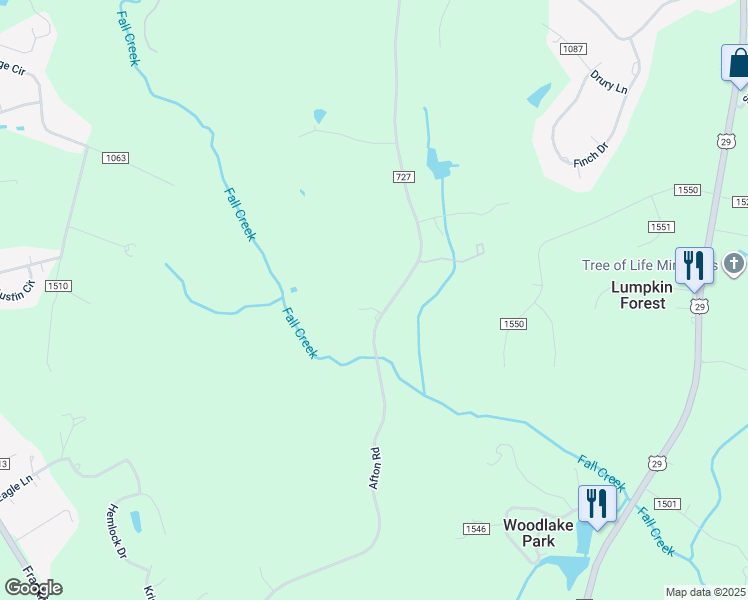 map of restaurants, bars, coffee shops, grocery stores, and more near 1236 Afton Road in Danville