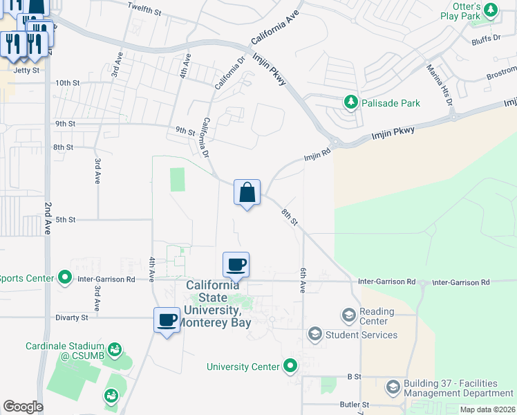map of restaurants, bars, coffee shops, grocery stores, and more near 400 8th Street in Seaside