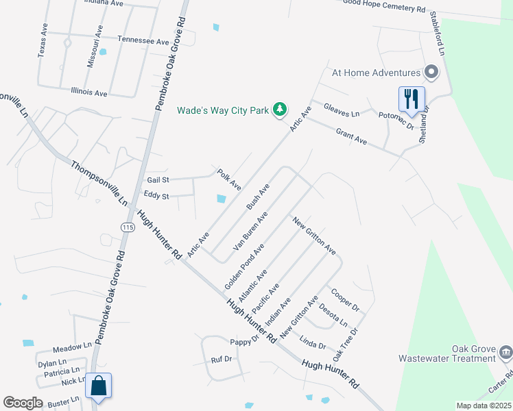 map of restaurants, bars, coffee shops, grocery stores, and more near 1029 Bush Avenue in Oak Grove