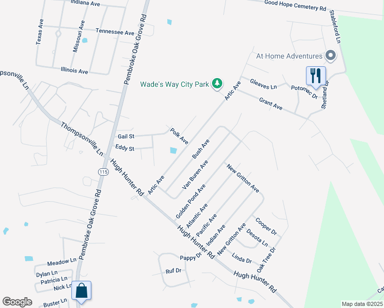 map of restaurants, bars, coffee shops, grocery stores, and more near 1029 Bush Avenue in Oak Grove