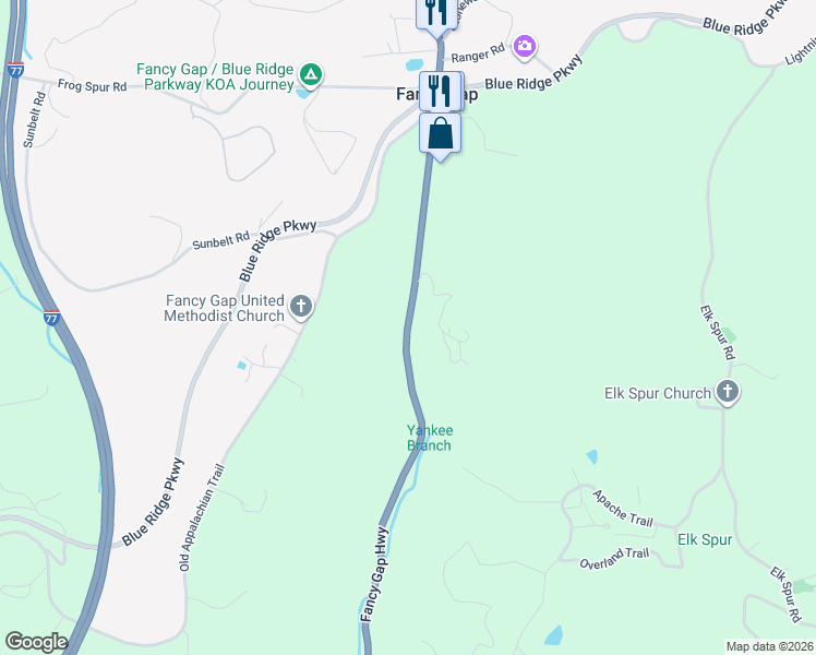 map of restaurants, bars, coffee shops, grocery stores, and more near 8031 Fancy Gap Highway in Fancy Gap