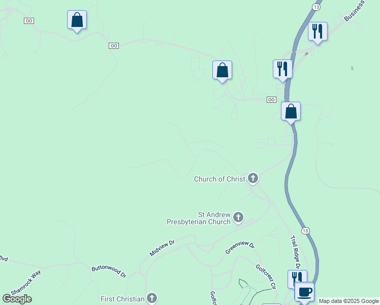 map of restaurants, bars, coffee shops, grocery stores, and more near 2 Kristina Lane in Kimberling City