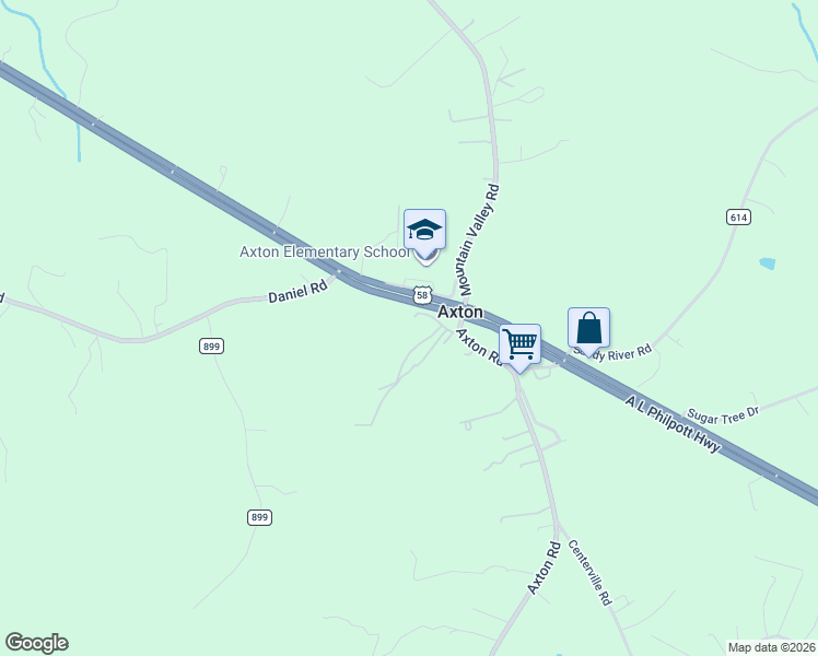 map of restaurants, bars, coffee shops, grocery stores, and more near 1601-1675 A L Philpott Highway in Axton